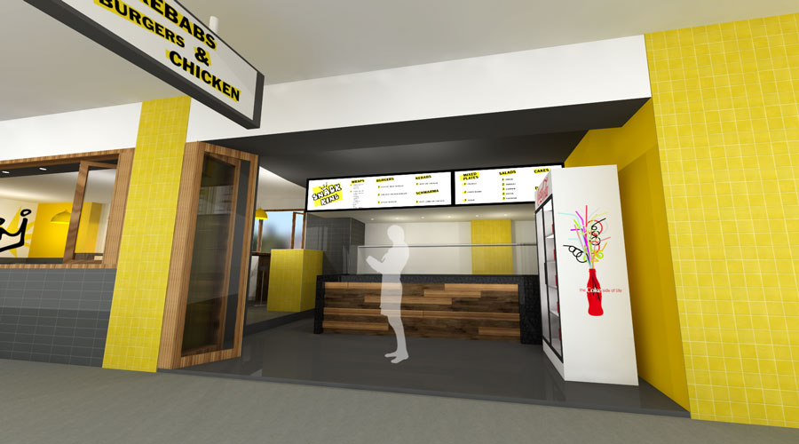 Render of the Snack King counter and menu boards inside the redesigned takeaway shopfront